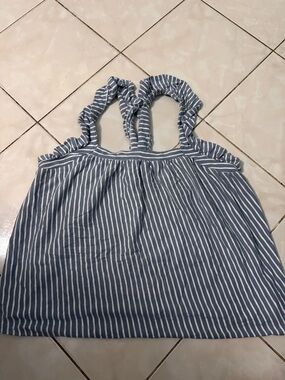 LC Lauren Conrad Blue and White Striped Ruffle Tank